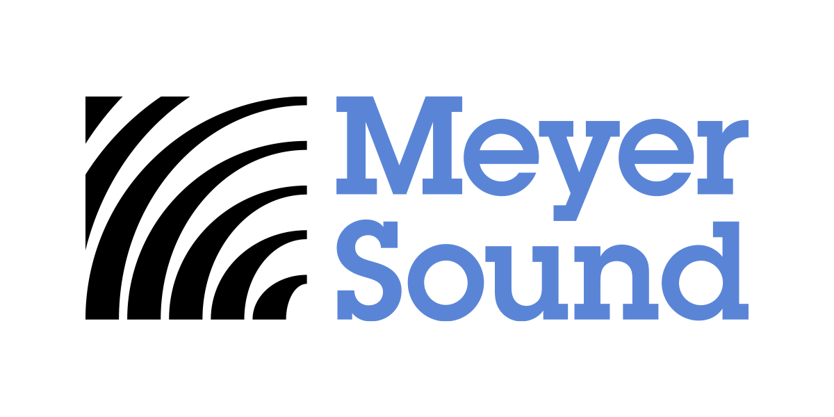 Logo for Meyer Sound featuring black sound wave graphic and blue text.