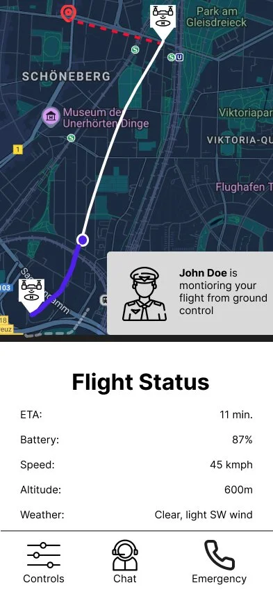 Insight: Display real-time flight information prominently, including altitude, weather conditions, route progress, and system status, to give users the informational control they crave, even when they can't physically control the aircraft.