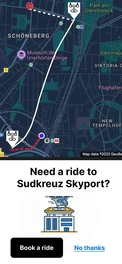 Insight: Create seamless multi-modal integration with ground transportation, allowing users to book complete door-to-door journeys and automatically handle vertiport access and transfers.