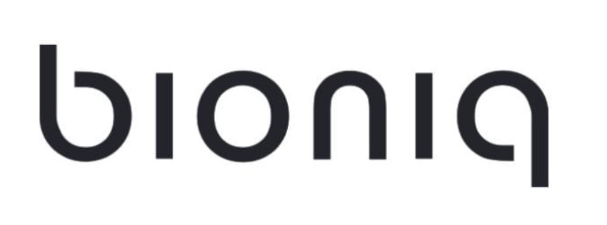 The word 'bioniq' written in lowercase black letters on a white background, with the text upside down.