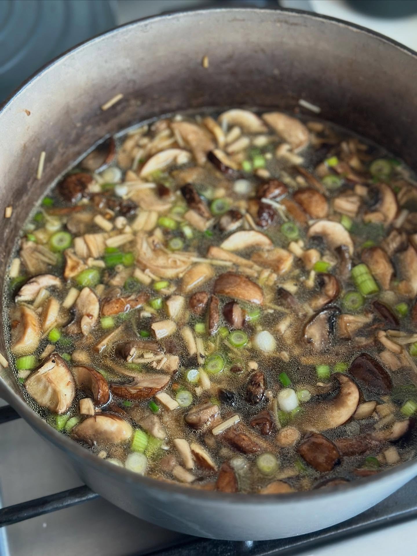Mushroom medley soup made with Star Anise Organic Wholefoods chicken bond broth. See my IG stories for the How To. 

A couple containers available for sale at @brothbarandlarder