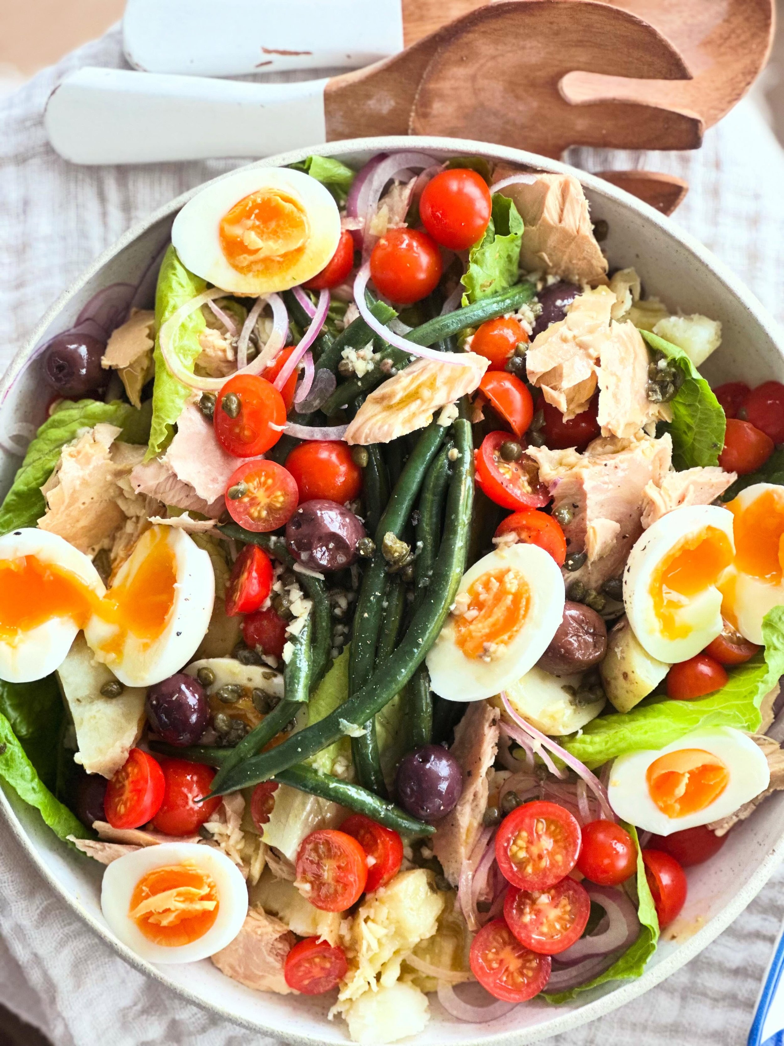 Salade ni&ccedil;oise - I first had this on my honeymoon at age 25 in the French city of Nice where it originated from. And I thought &ldquo;trust the French to make a spectacular salad out of tinned tuna&rdquo;. 

It&rsquo;s now Michaela&rsquo;s fav