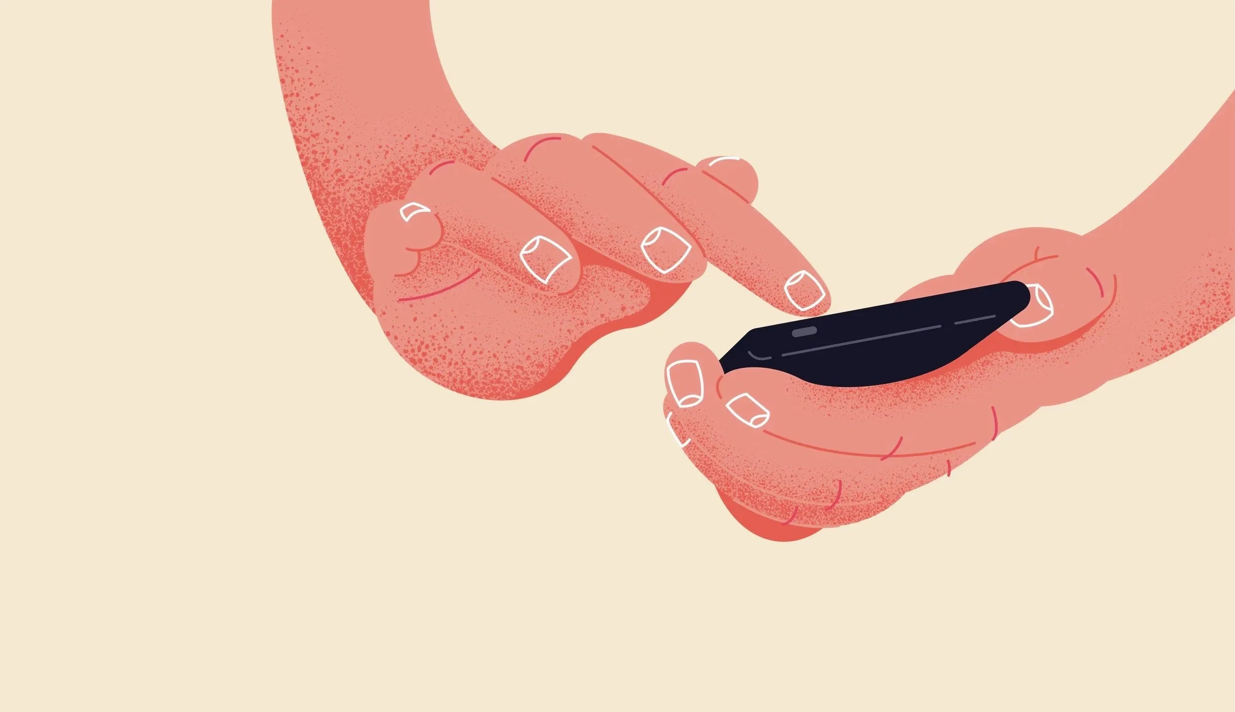 Illustration of two hands, one holding a smartphone and the other tapping on the screen.