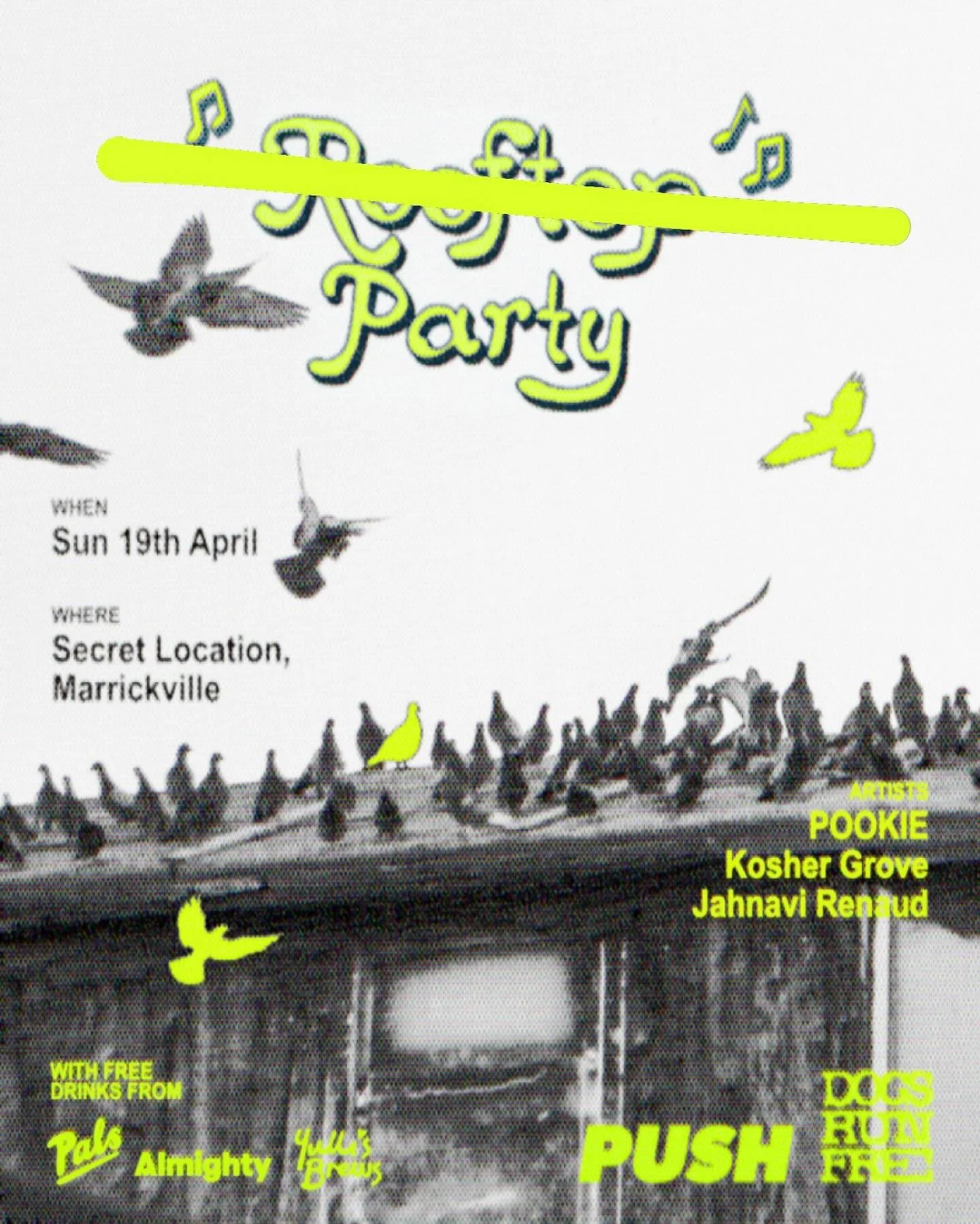 Marrickville Rooftop Party ❌ Marrickville Courtyard Party ✅ 

Okay so our rooftop plug is no longer around 😢😢 but good news is we have a fresh warehouse courtyard situation organised for you 😁😁 

Addy will be sent to ticket holders on Sunday morn