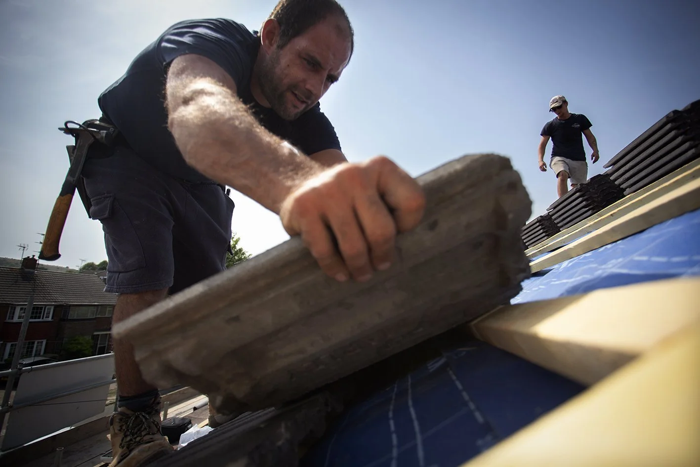 Checkatrade work. The team from G J Smith Roofing at work in Dunstable. Bedfordshire. 2025.