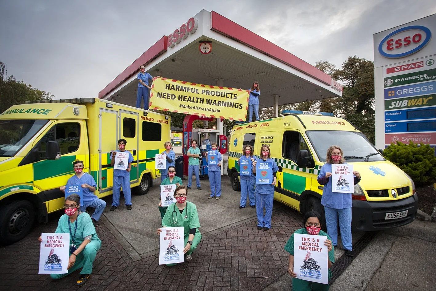 'Doctors for Extinction Rebellion' direct action event at an Esso Petrol station.
Newham, East London. UK.
August 2020.