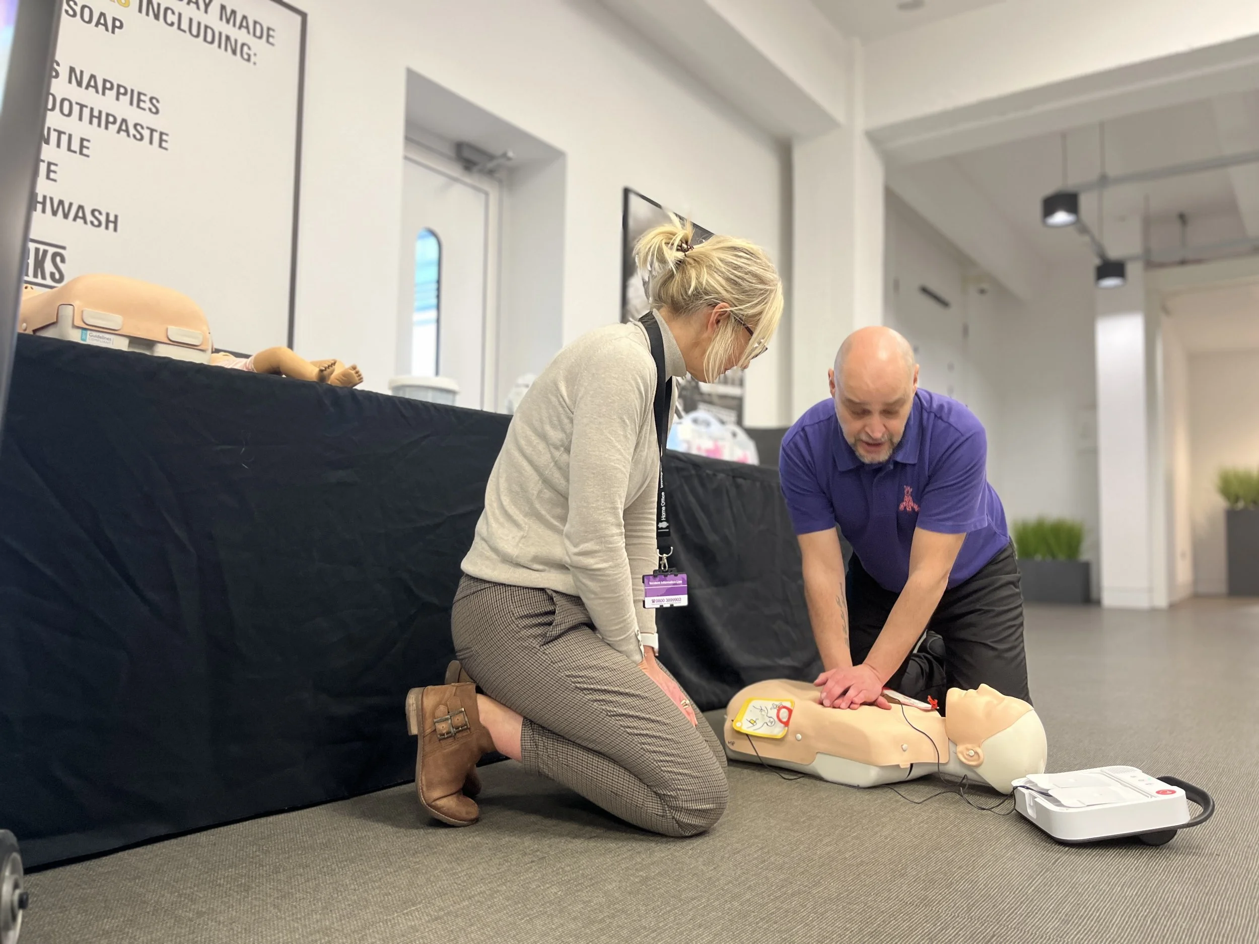 CPR demonstration in lobby