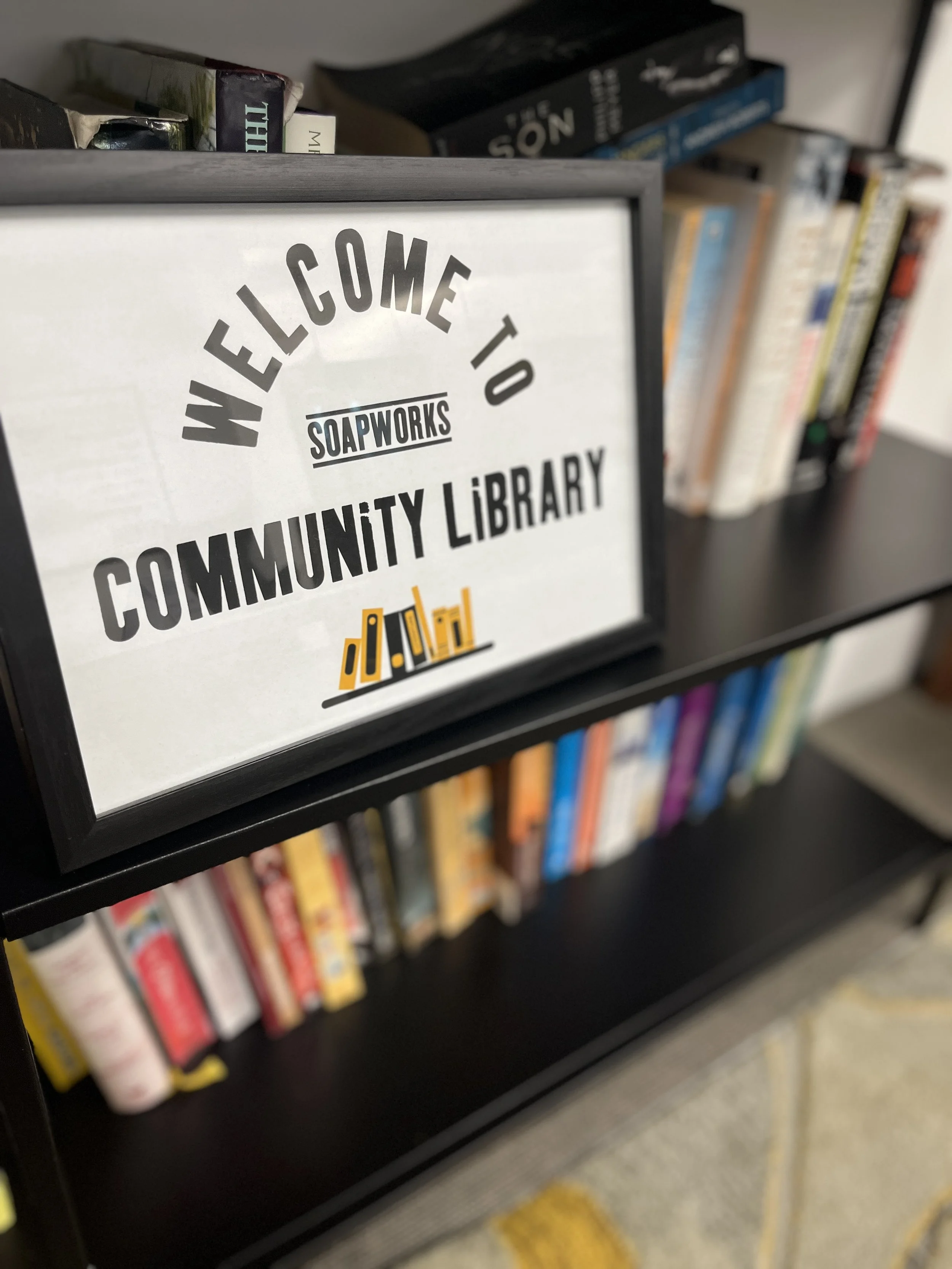 Soapworks Community Library showing bookshelf