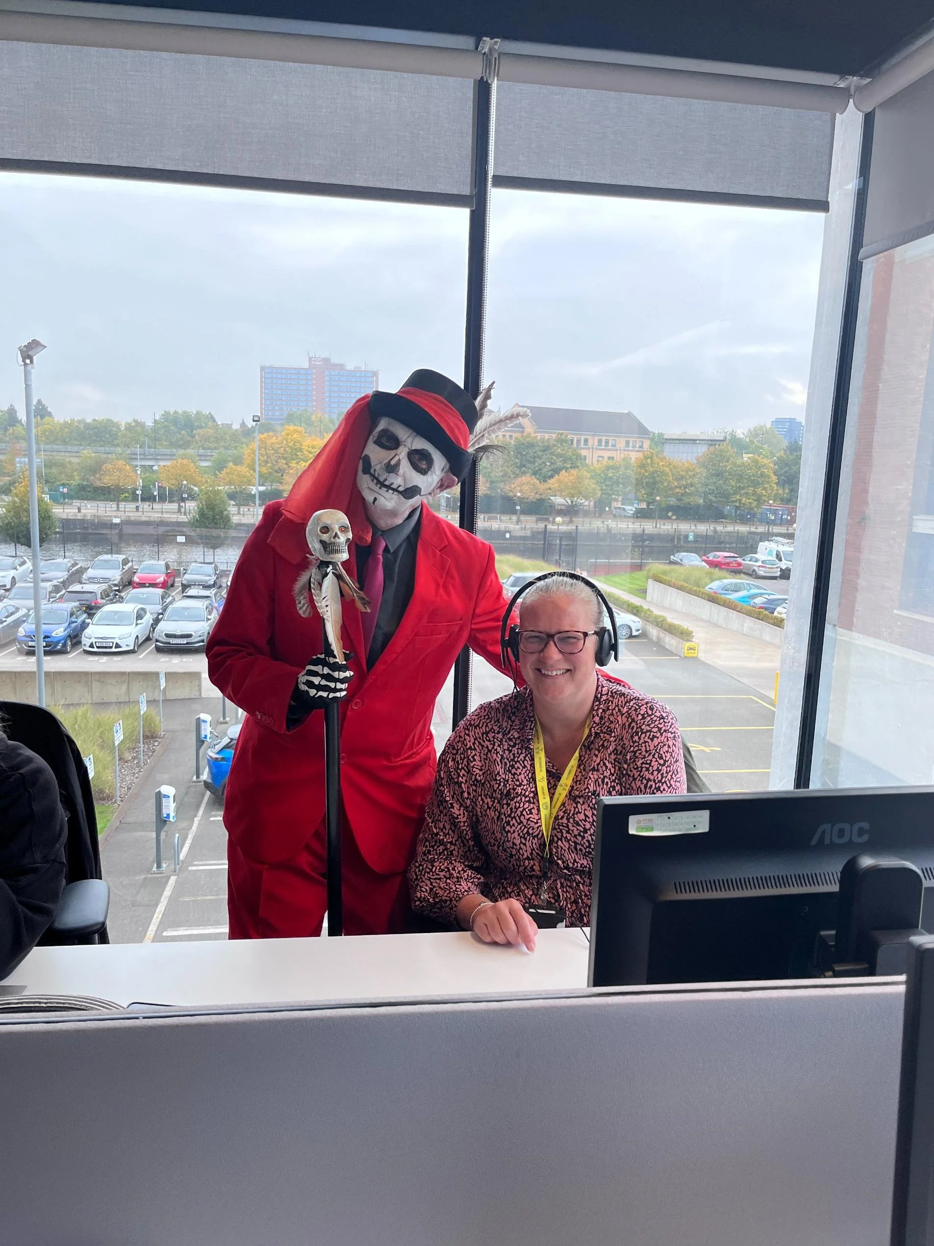 Spooky character visiting offices - Events Soapworks