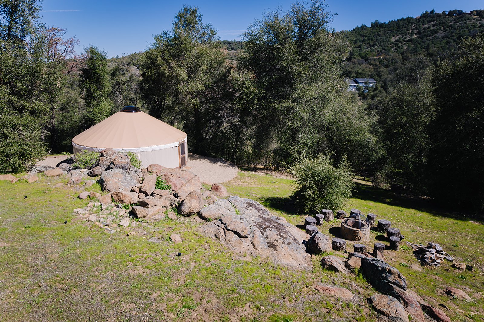 Backyard Ceremonial Yurt & Fire Circle View from Back Deck