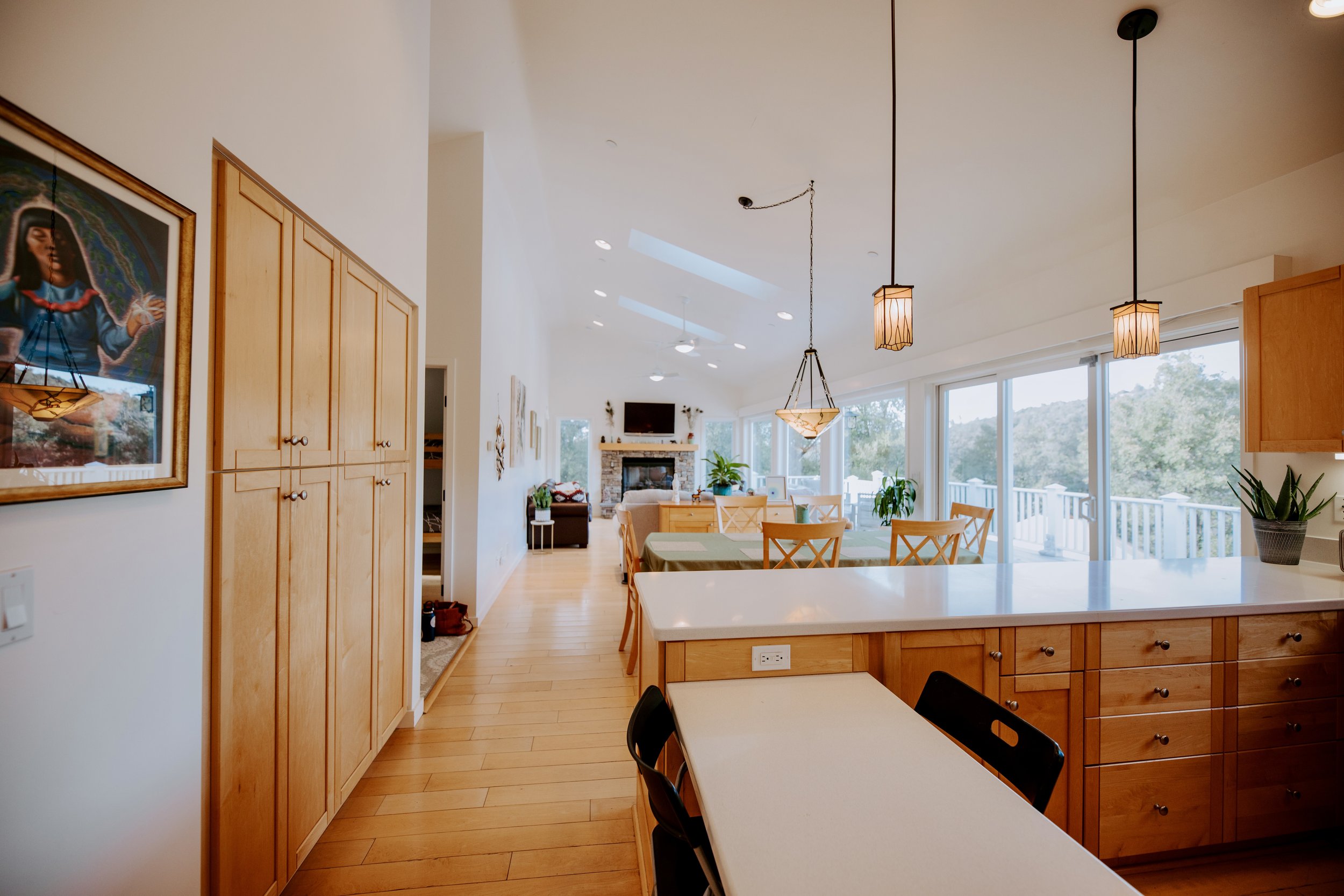 Expansive Common Area with Vaulted Ceiling and 3 Skylights