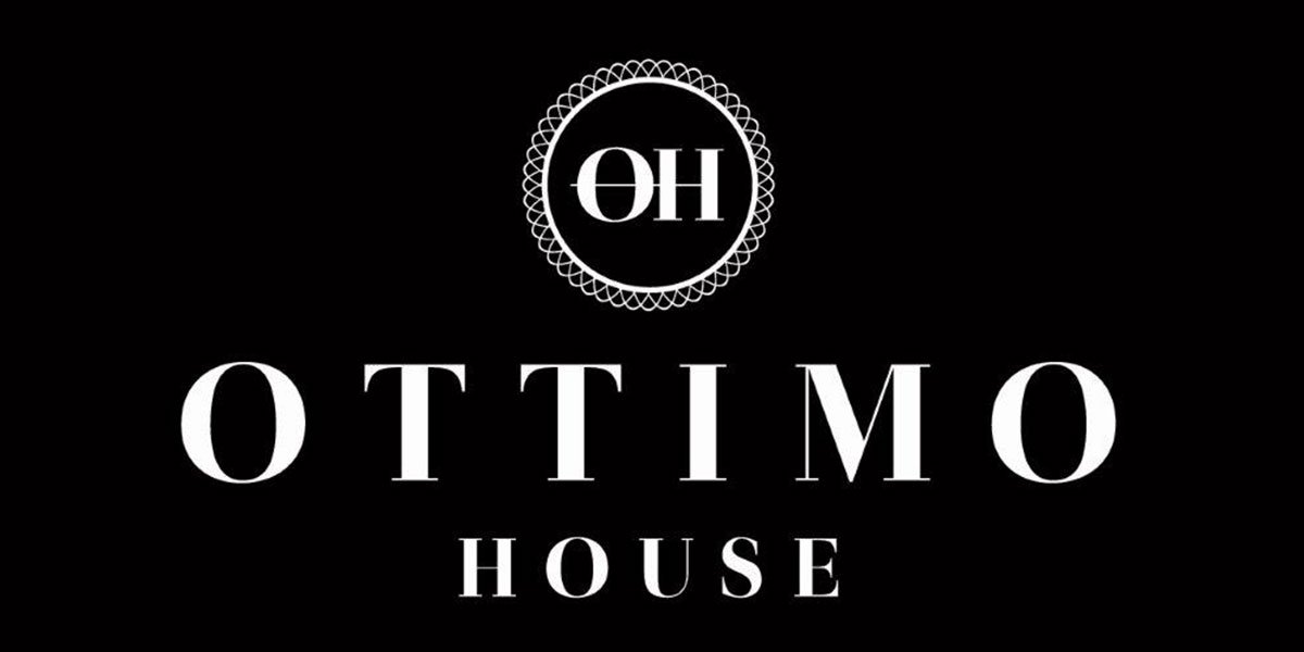 Black background with white text that reads 'OH OTTIMO HOUSE' and a circular logo with 'OH' at the top center.