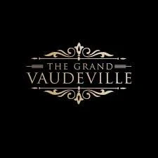 Logo for The Grand Vaudeville with decorative flourishes and a black background.