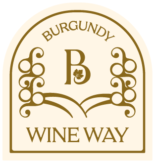 Logo avec le texte "BURGUNDY WINE WAY" et "B" au centre, décoratif, avec un motif floral