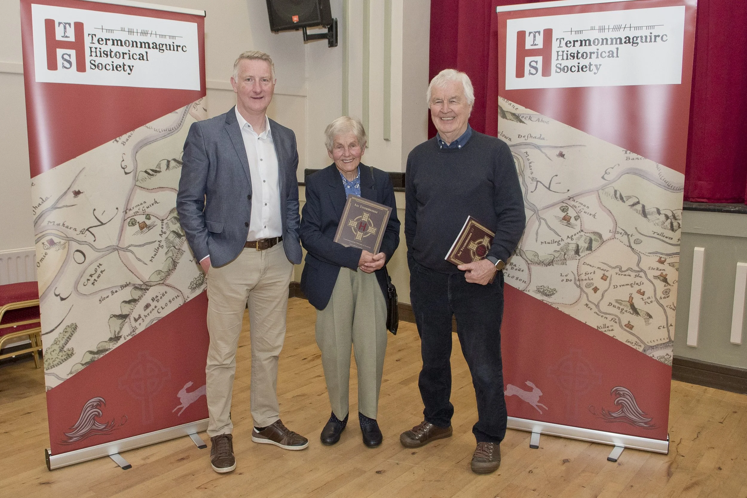 L-R Gavan Mc Elroy, Margaret Marshall author of 'Margaret Marshal Memories of Carrickmore' and Larry Sheeran