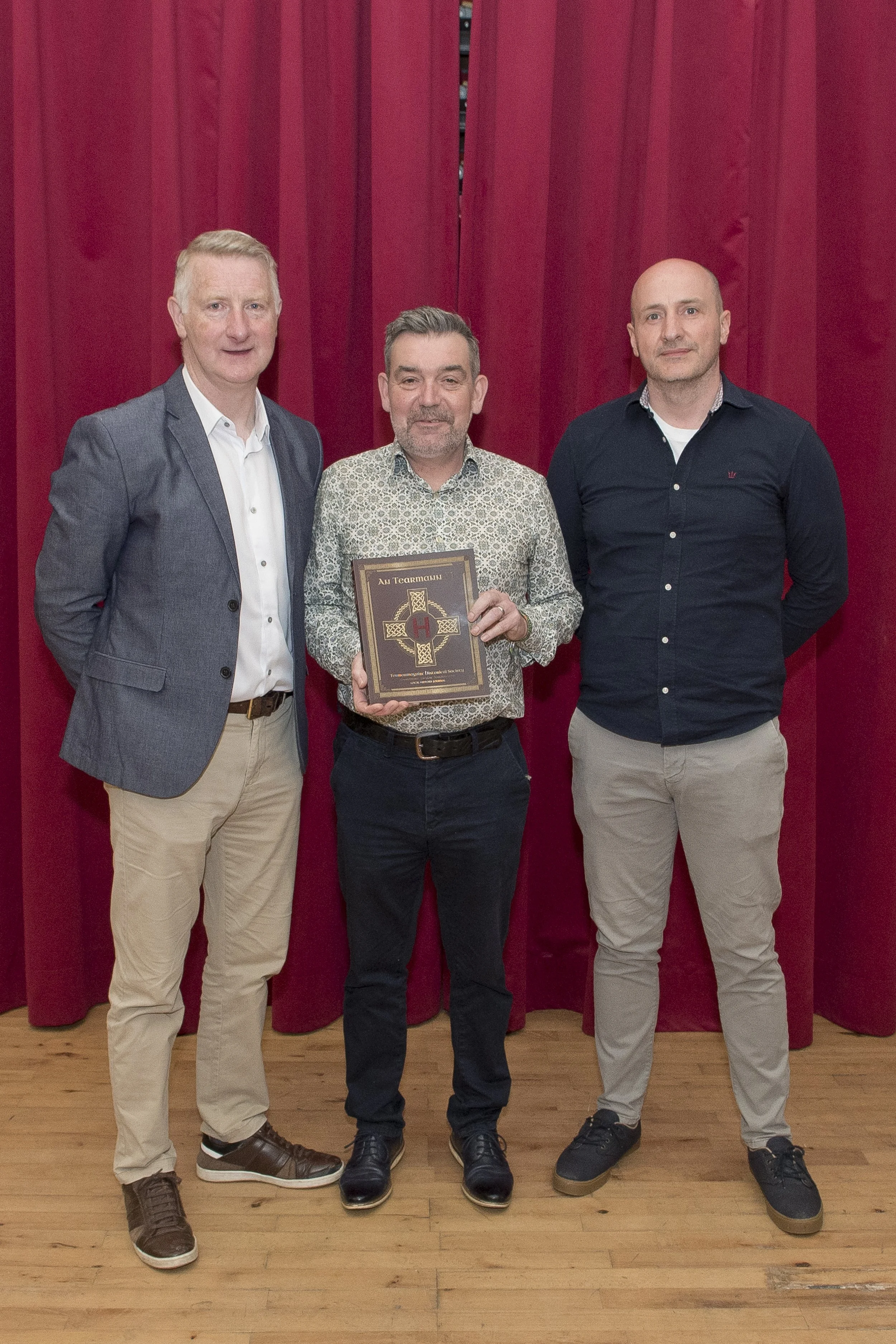 L - R Gavan Mc Elroy, Jason Mc Cartan 'St Patrick Footprint' article  and Diarmuid Mc Gurk