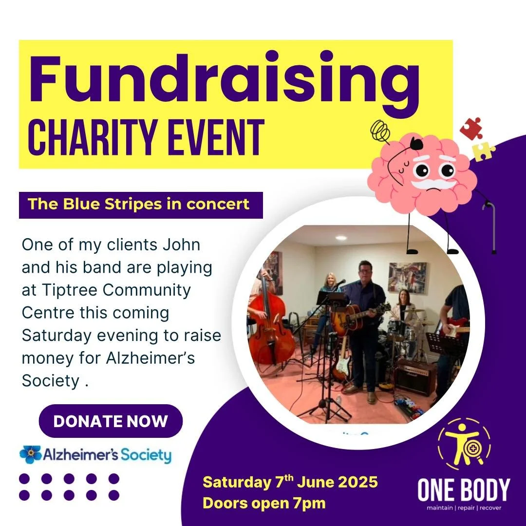 My client John and his blues band will be raising money for Alzheimer&rsquo;s society 😃

I am happy to announce I will be donating a voucher for the raffle competition Saturday evening at Tiptree Community Centre - 7pm. 

Tickets still available - e