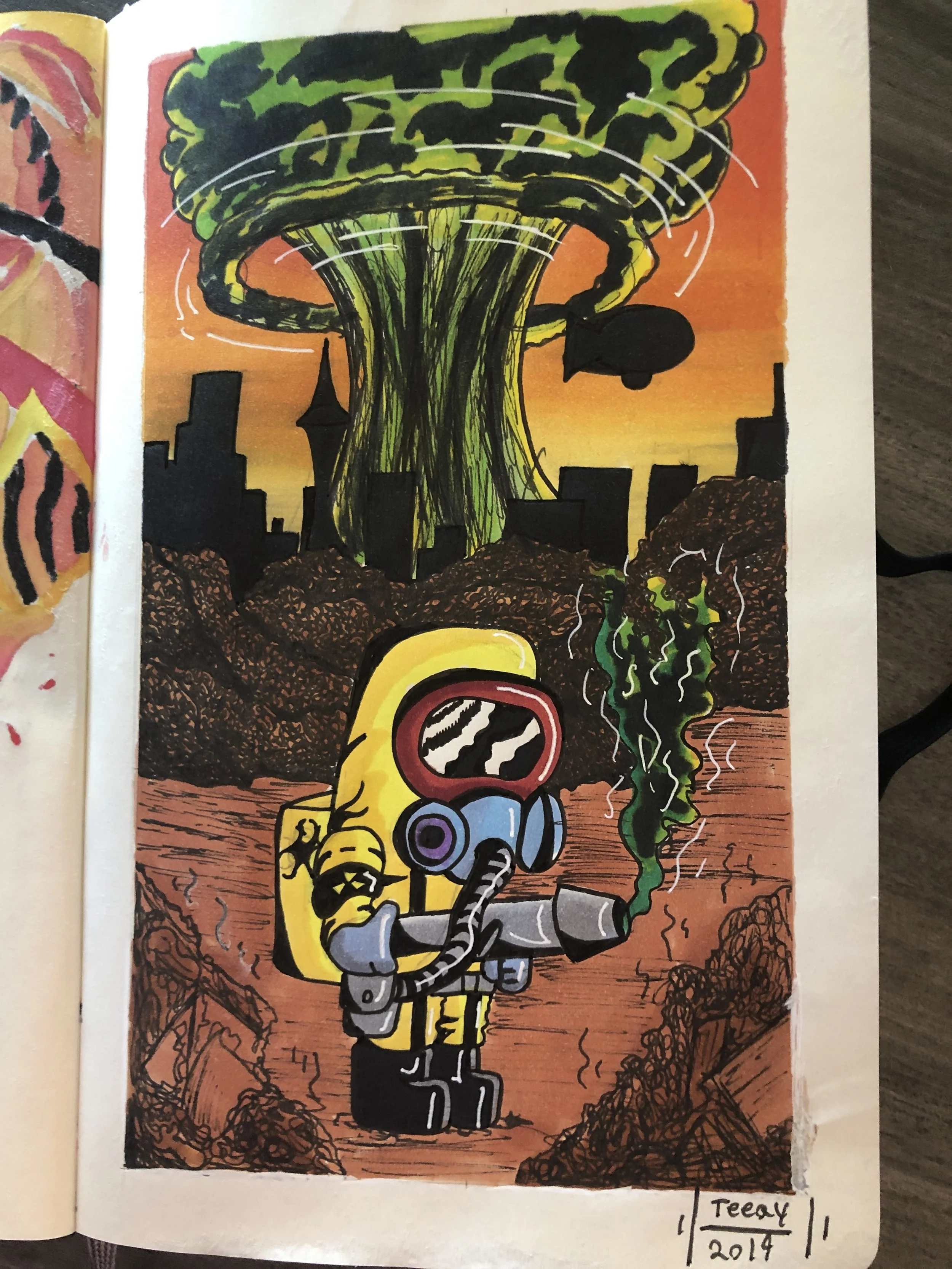 This one was done with the same formula as the others: micron pens and copic markers. I really wanted to do something apocalyptic, just because I really like dark, cruel or sinister type stuff. Plus, it is just sick. This was completed back in 2019 a