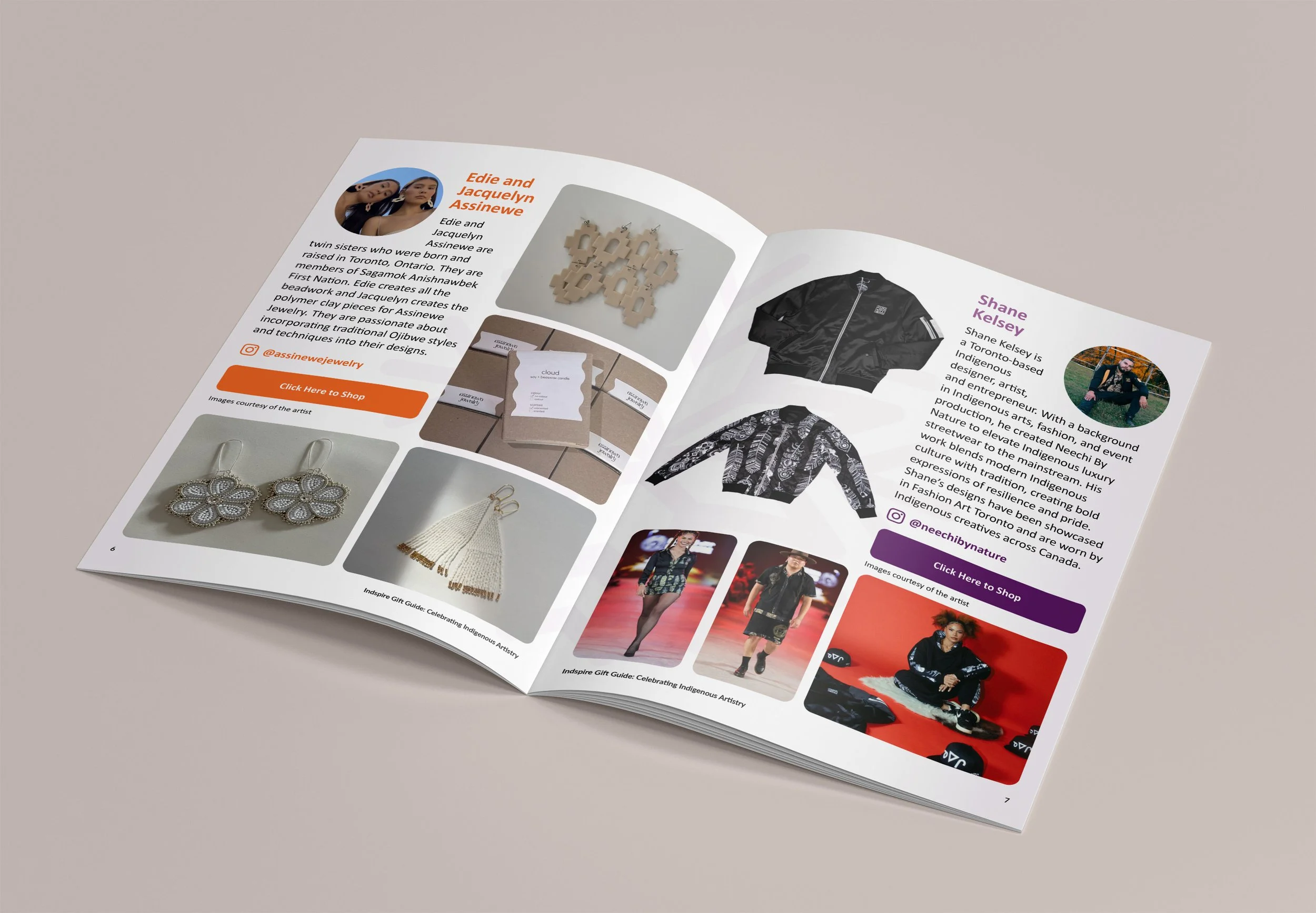 Interactive shopping-focused spread designed to guide readers from discovery to purchase through direct digital links.
