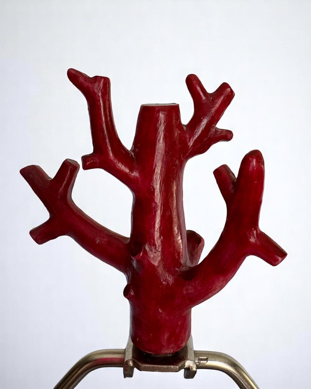 Pair of Tanner Kenzie, Contemporary Red Resin Lamps with Black Velvet Shades, pre-owned.