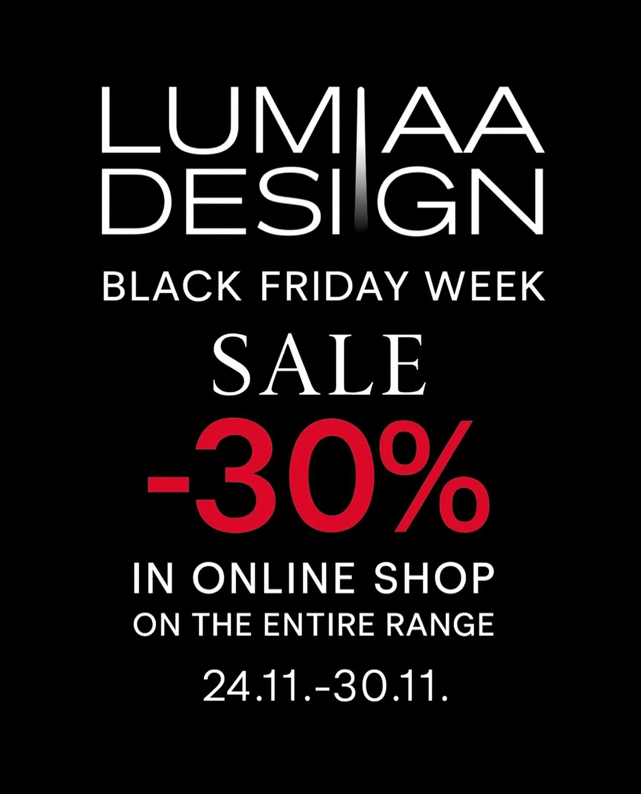 Black Friday Week is here!
Enjoy 30% off the entire range in our online shop.
Use code BLACKFRIDAY at checkout.

Explore all collections on:
www.lumiaadesign.com

Offer valid from 24.11. &ndash; 30.11.

#blackfriday #blackfridayweek #sale #discount #