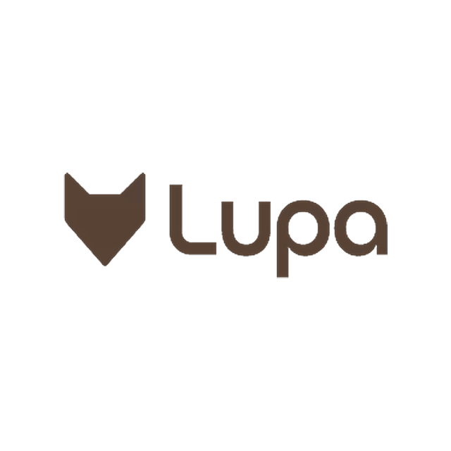 Logo with a stylized heart made of simple shapes and the word "Lupa" beside it.