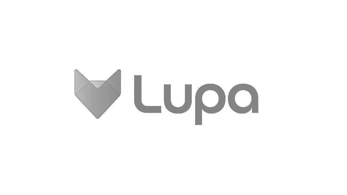 Logo with a stylized heart made of simple shapes and the word "Lupa" beside it.
