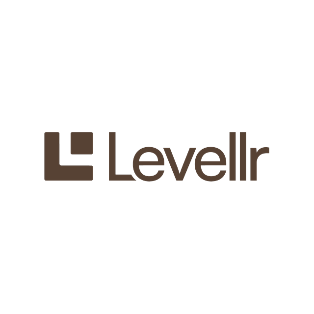 Black logo with a square and a shape resembling a level tool, followed by the word "Levelr" in black text on a white background.