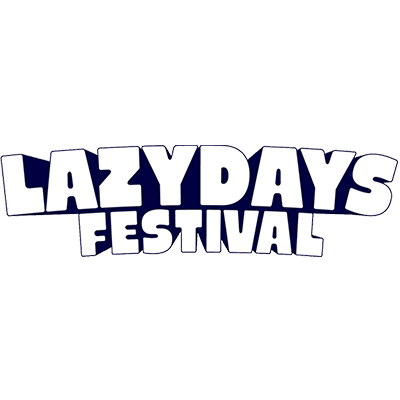 Logo for Lazydays Festival with bold, playful white text on a dark background.