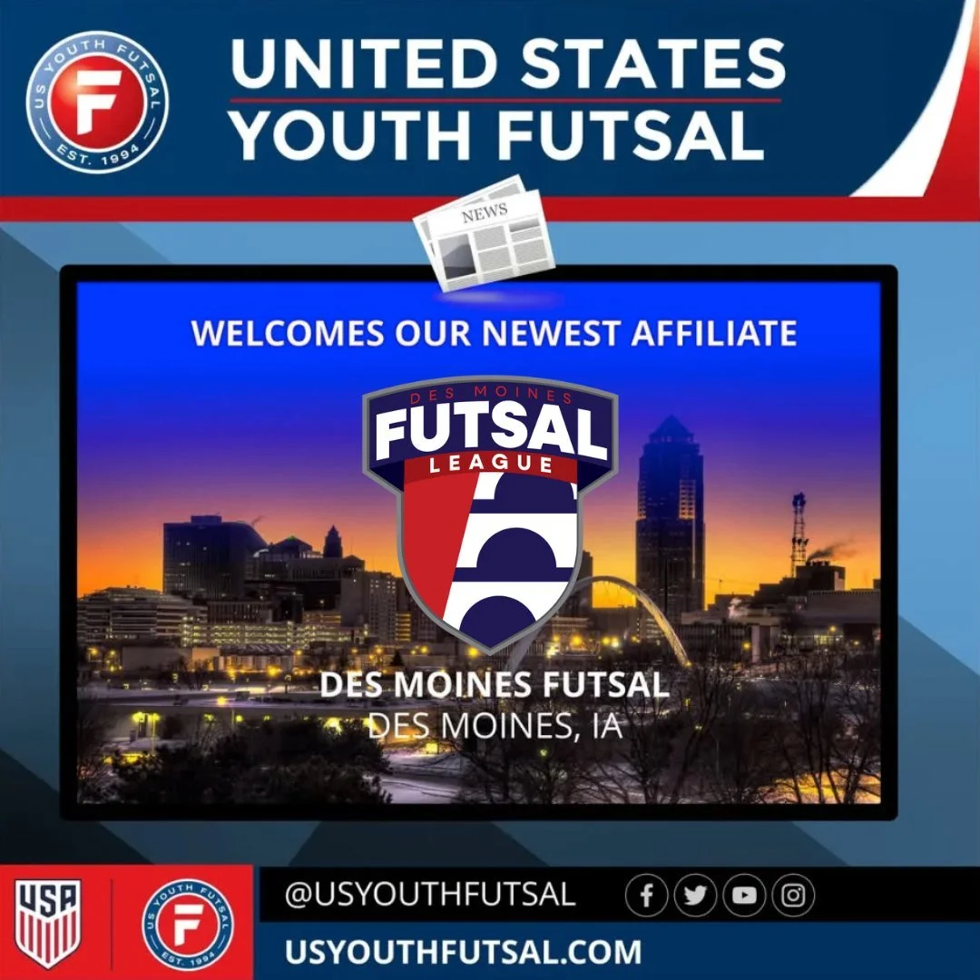 Excited to Bring US Youth Futsal to Des Moines, Iowa for the 2025-2026 Futsal Season ⚽ 
1️⃣ USYF Certified Referees
2️⃣ USYF Rules & Regulations
3️⃣ Top Notch Facilities
Be on the lookout for more information on how to get involved with The Des