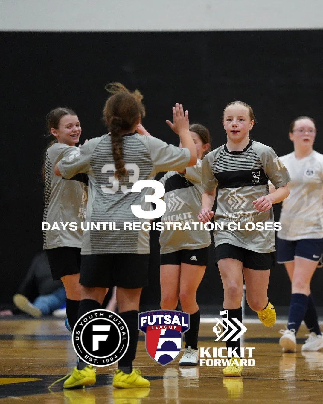 ⏳ 3 days left!

Final chance to secure your team&rsquo;s spot in the Des Moines Futsal League this winter.
Don&rsquo;t wait &mdash; registration closes Nov 15th!

👉 desmoinesfutsal.com
#DesMoinesFutsal #usyf 

@kifsoccer  Kick It Forward @usyouthfut