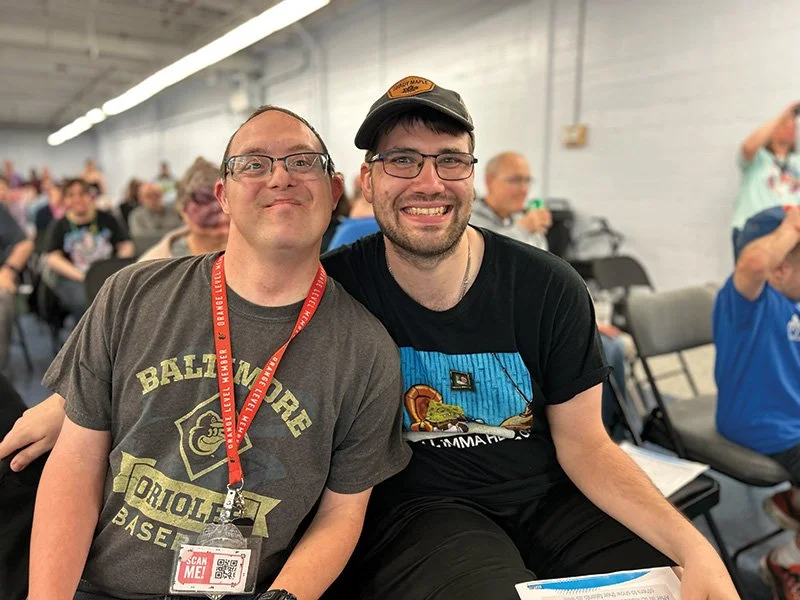 Two friends smiling