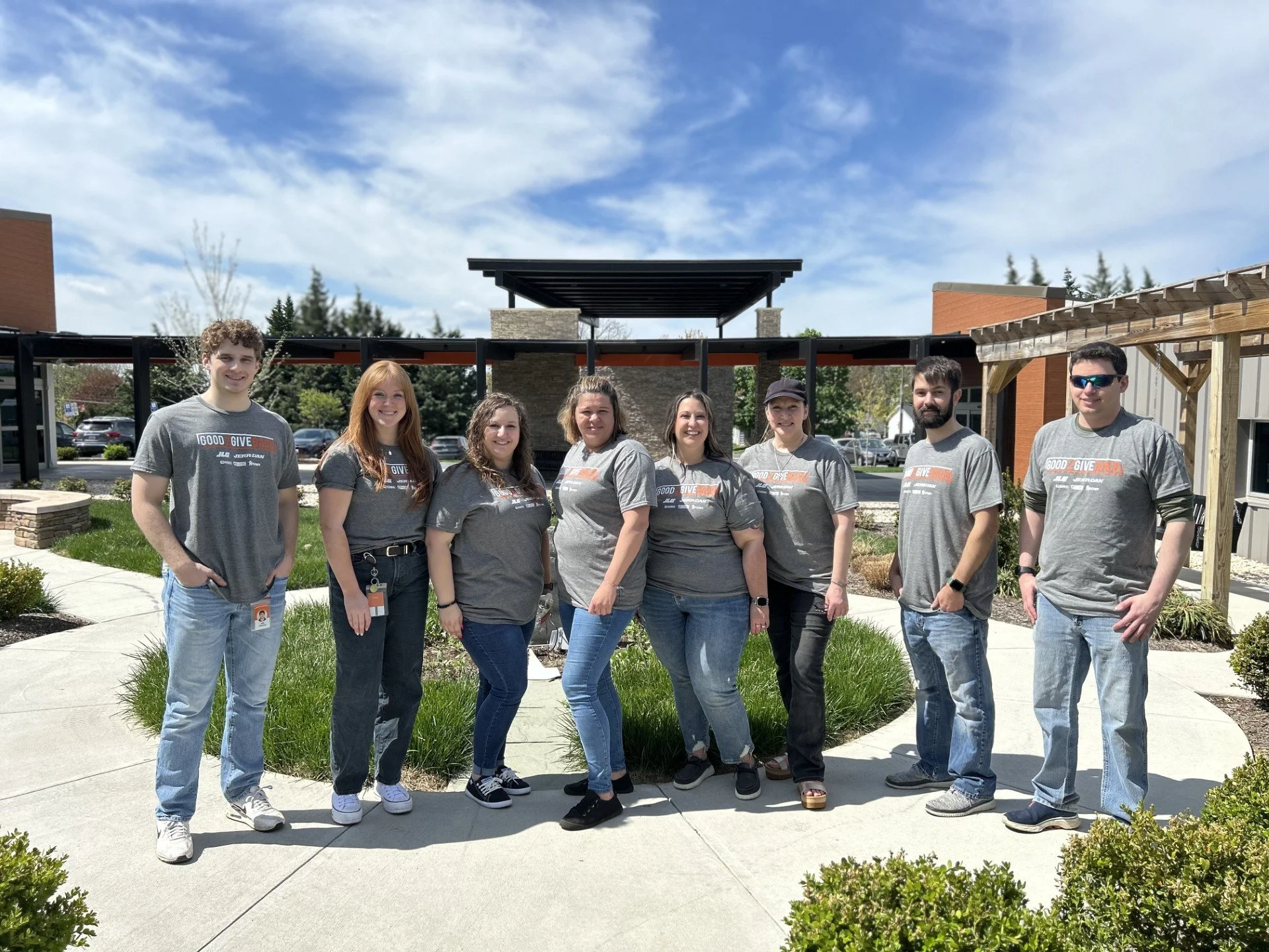 JLG “Good2Give” Volunteers came on campus to help us prepare for spring by mulching at one of our residential homes and building flower beds on campus.