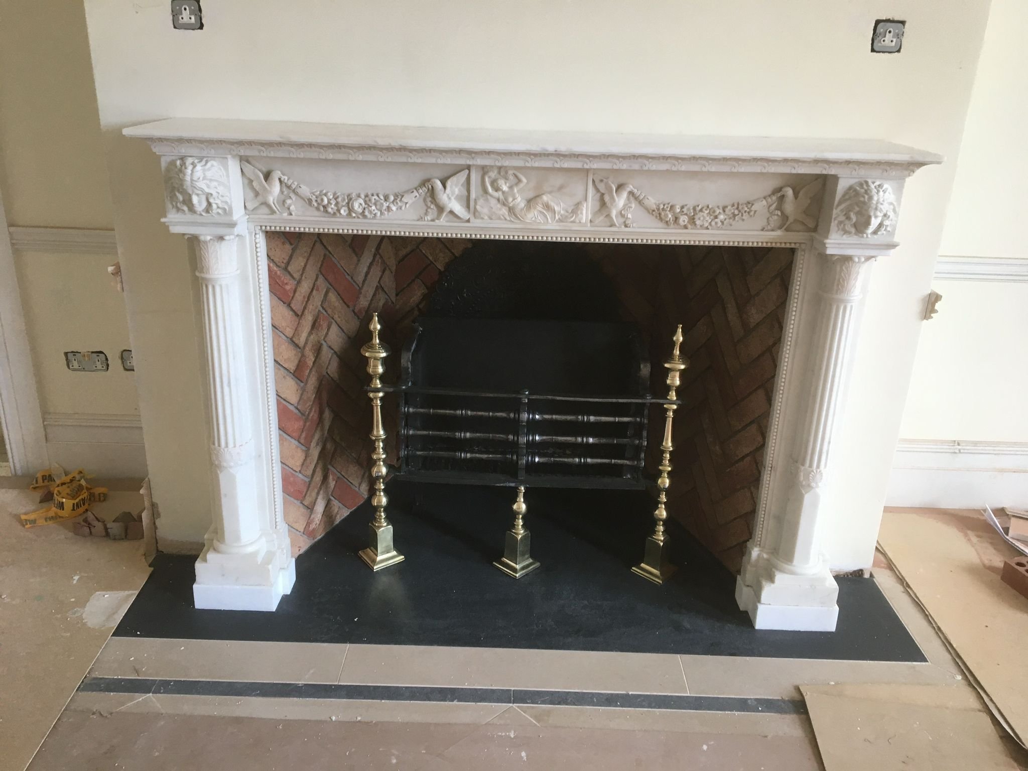 Herringbone brickwork fireplace surround, Newmarket, Suffolk