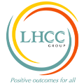 the letter L H C C are in a circle made of yellow, red and green colours with the tagline positive outcomes for all underneath.