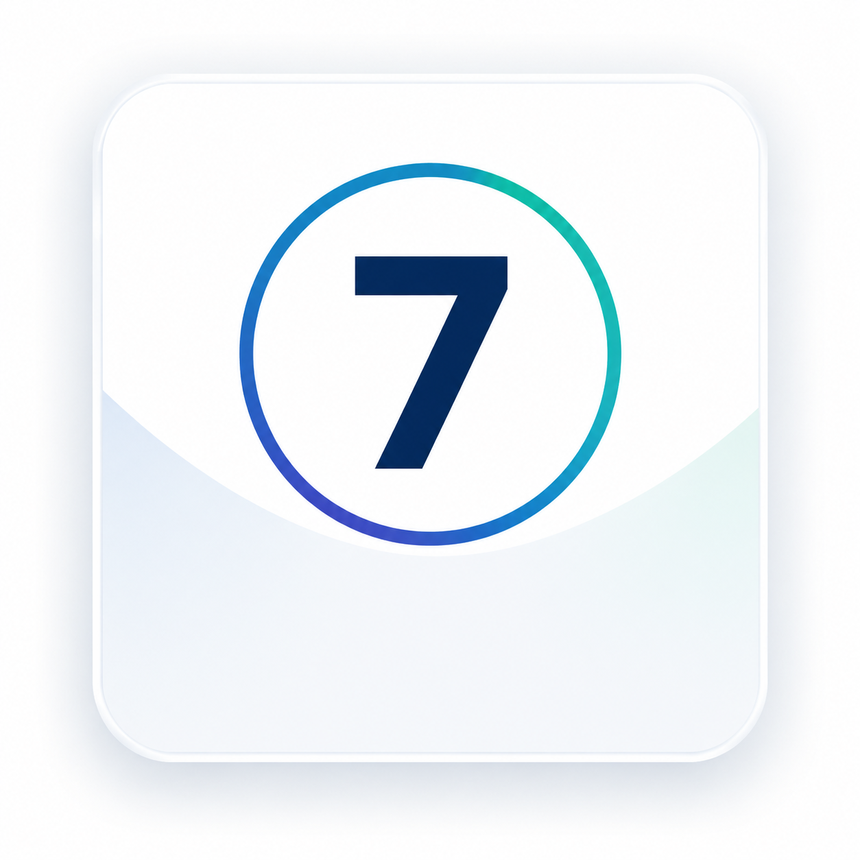 A digital display showing the number 7 inside a circle with a gradient blue-green border.