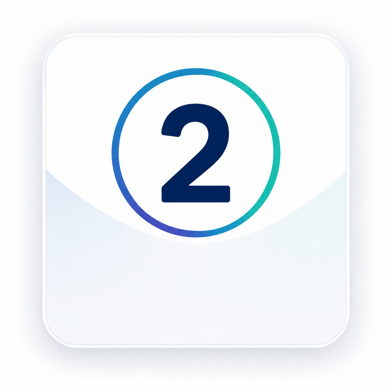 Digital display showing the number 2 inside a circular blue-green gradient outline.