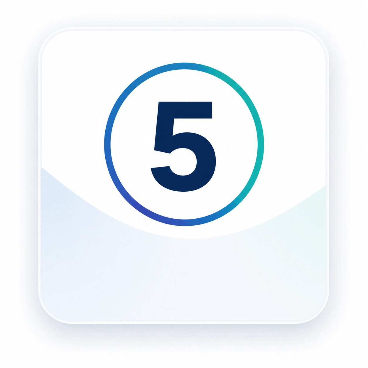 A white digital screen displaying a blue number 5 inside a circle with a gradient outline.