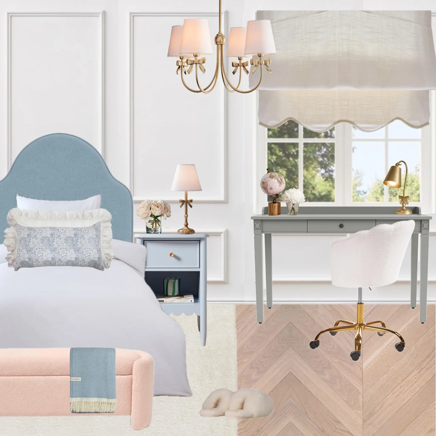 A calm and serene girls room ✨ blue will forever be my favourite for a bedroom. It&rsquo;s elegant, calm and so so beautiful. DM me for links to the items 🤍 

Hi, I&rsquo;m Naz and if you always wished for a bedroom design that is your sanctuary but