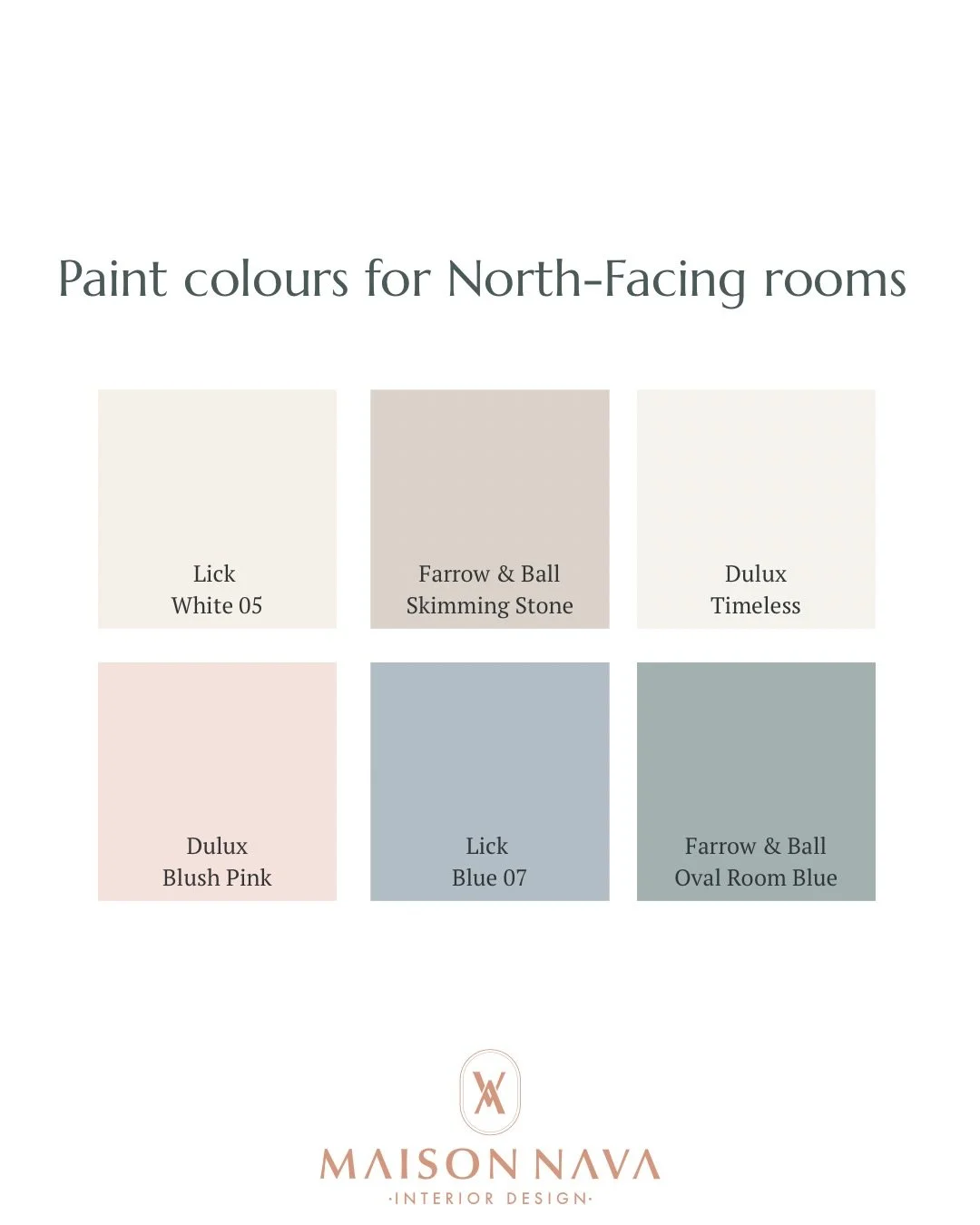 A few of my favourite paint colours to warm a cold and gloomy north facing room ✨ 

Not sure what paint colour to choose for your room? I can help you pick the perfect shade in the Design Power Hour, a 60 min call followed by a mini-plan on getting t