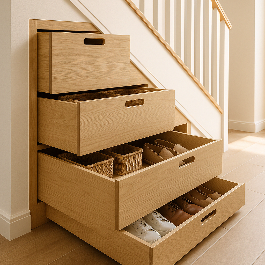 Pull Out Storage: Make the most of narrow spaces with hidden compartments.