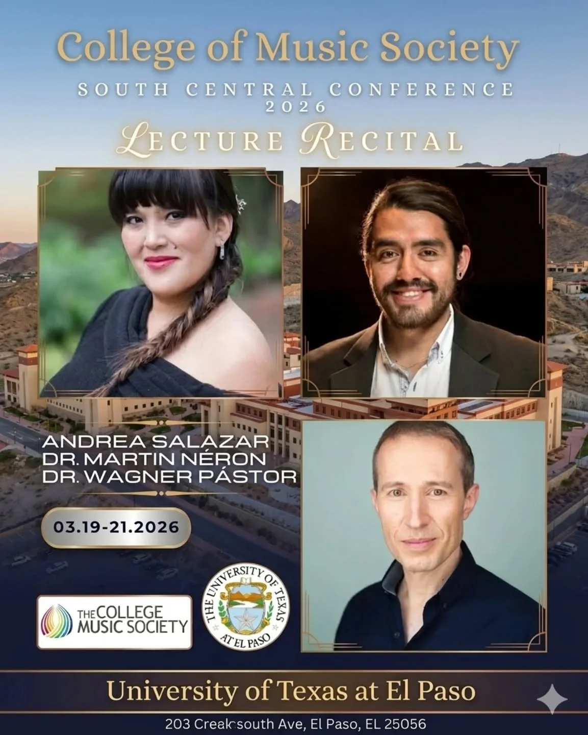 ✨Honored to be part of the College of Music Society South Central Conference 2026 at UTEP! 🎹🏔️✨

🎼 Looking forward to presenting my doctoral dissertation research on Ecuador's rich musical heritage. 

✨Thrilled to share the stage with my wife @and