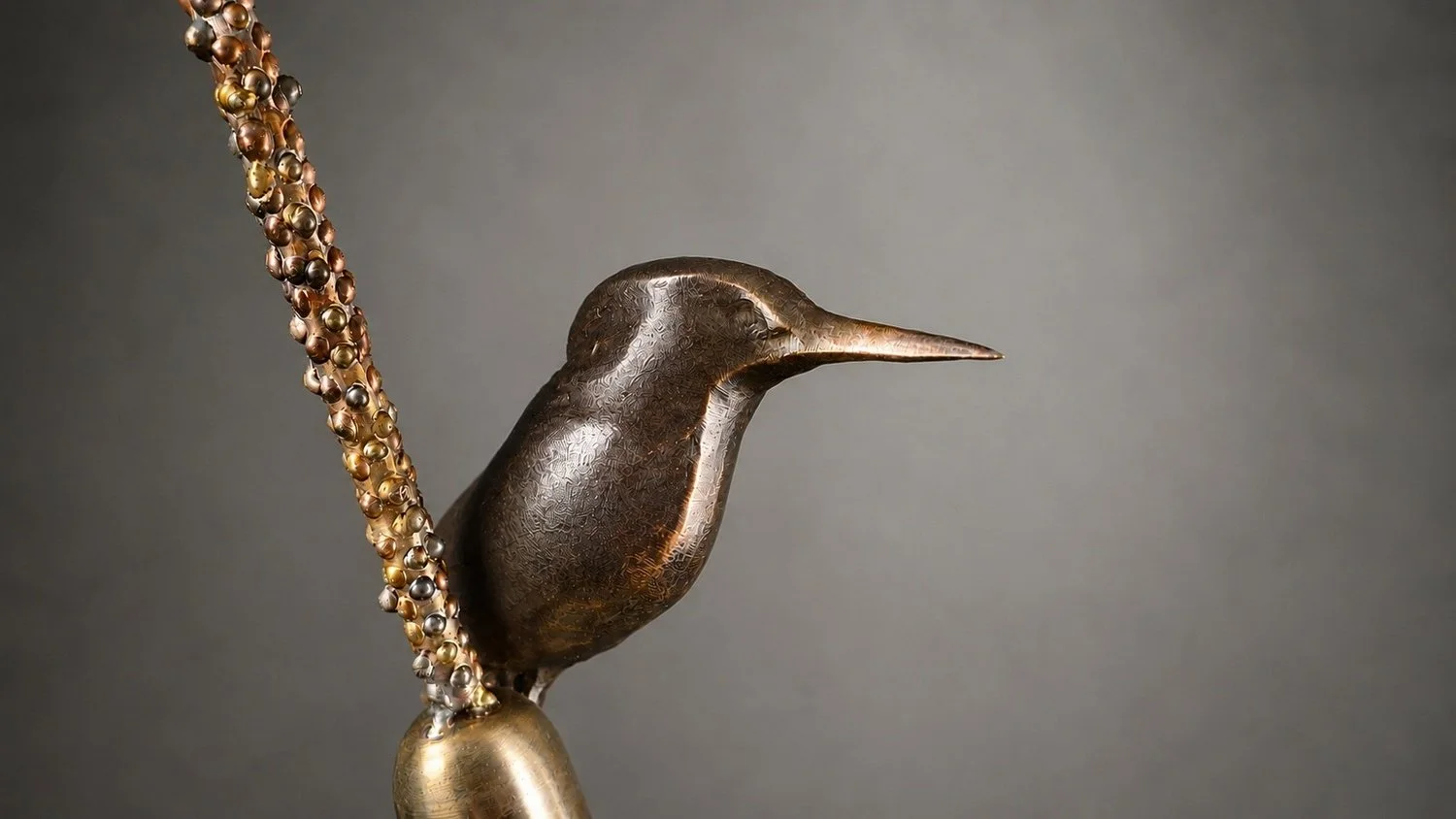 Kingfisher on a reed - Bronze and Stainless Steel