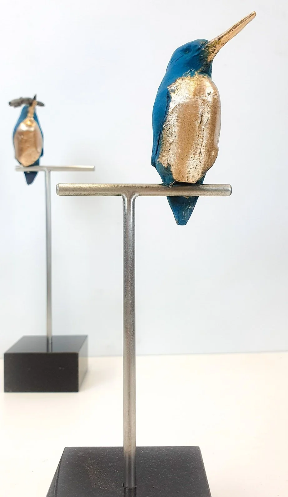 Kingfisher with Fish – Patinated Bronze Sculpture