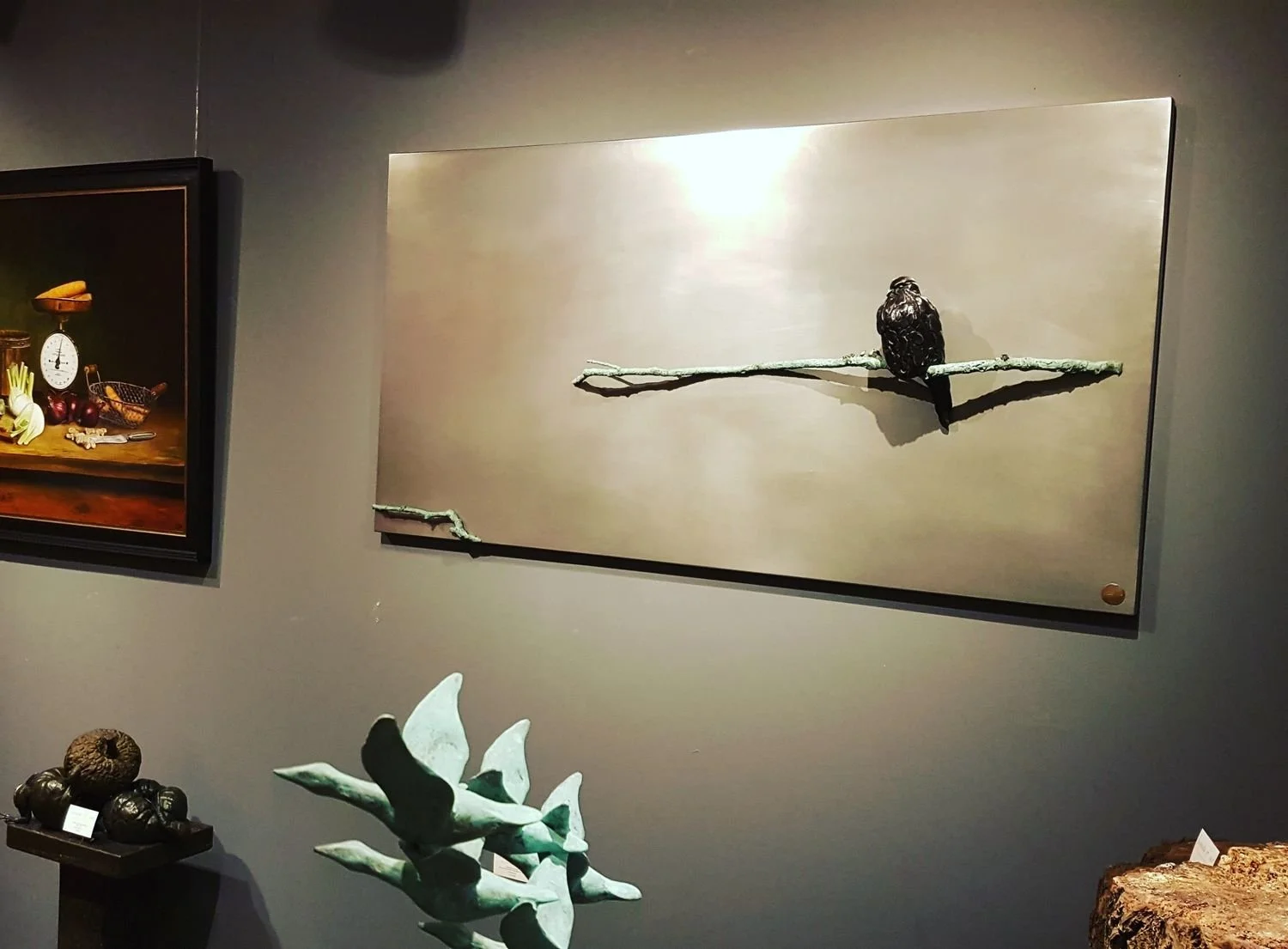 Falcon on a Branch – Bronze Wall Art Sculpture