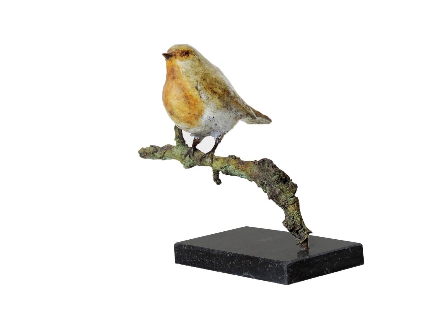 Robin on a Branch – Patinated Bronze Sculpture