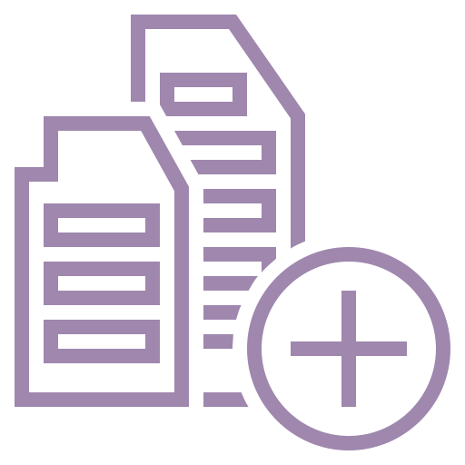 Icon of a stack of documents with a plus sign.