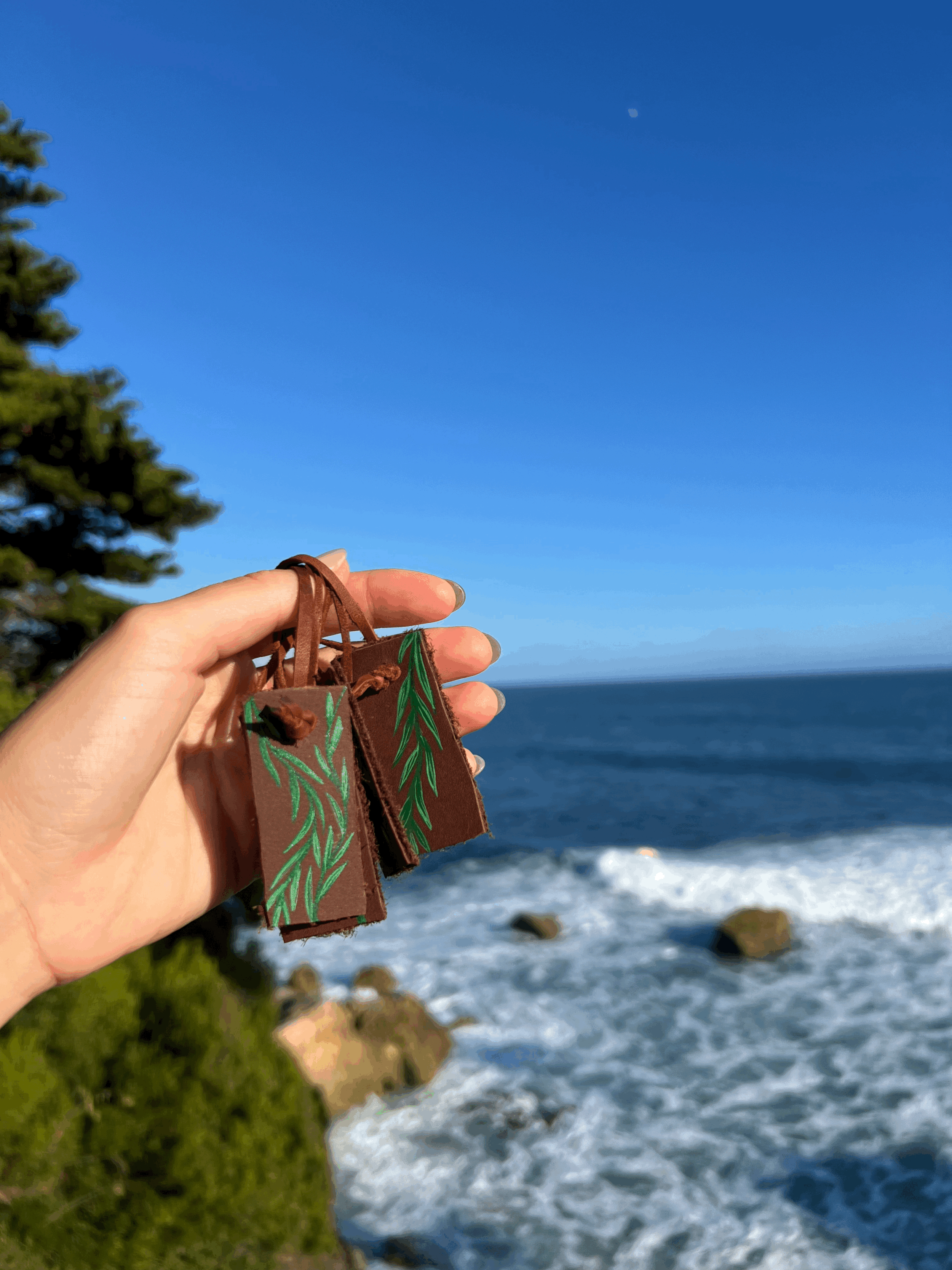 Painted Plant Vine Leather Keychains (California Garden)