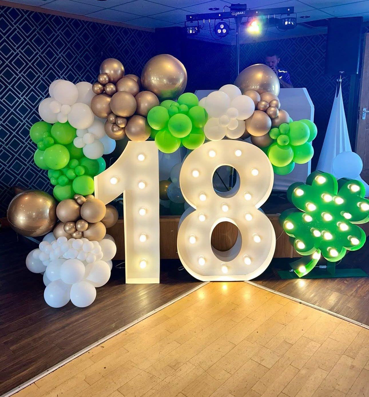 Balloons around 2 LED numbers