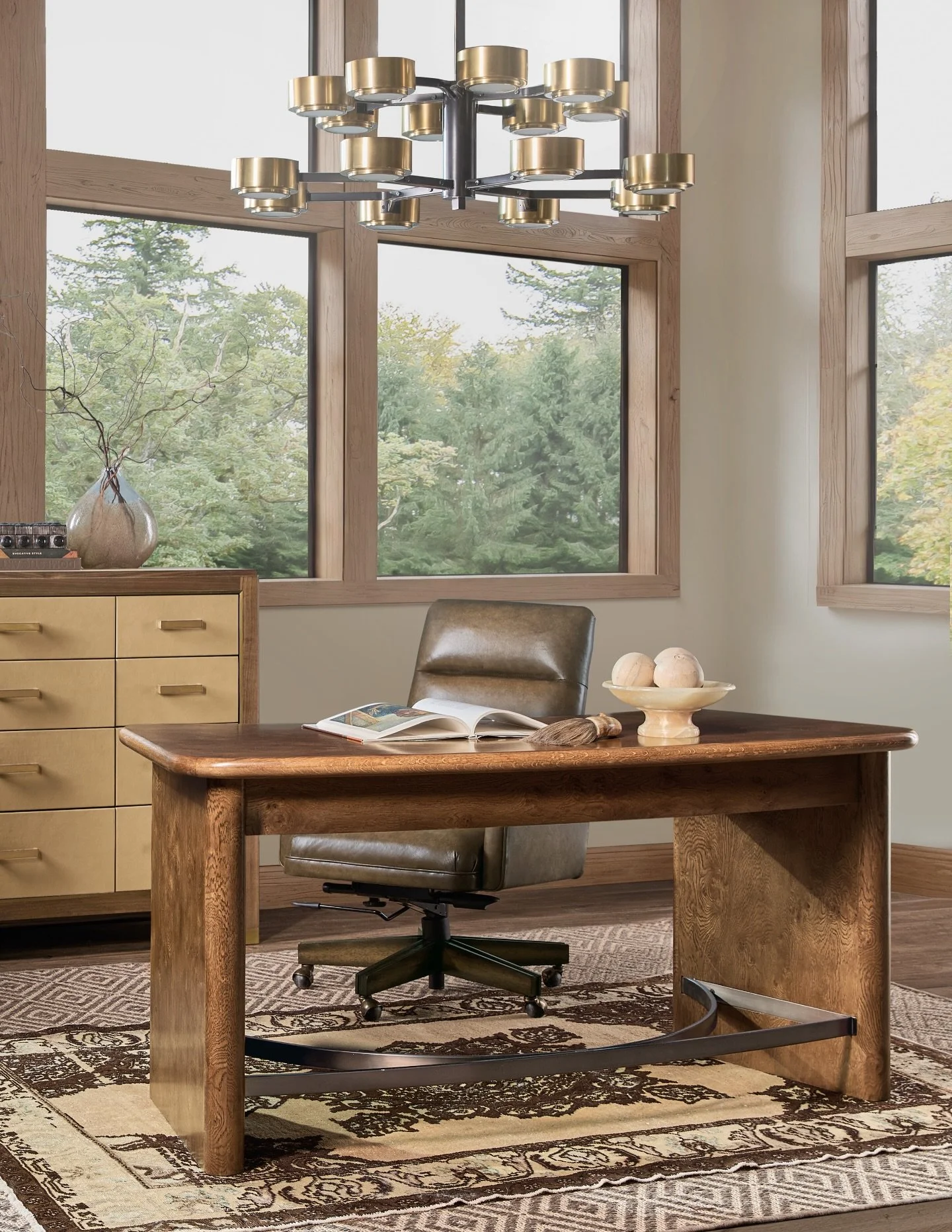 A workspace worth lingering in. The Romano Writing Desk pairs beautifully with the Zurich Accent Drawer Chest for statement storage, while the Starling Executive Swivel Tilt Chair brings comfort and polish to the entire setting&mdash;where productivi